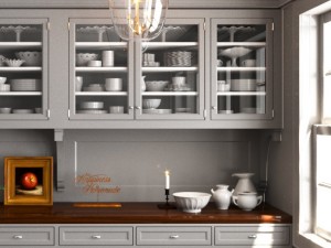 grey wood classic pantry kitchen interior dinnerware porcelain 3D Model
