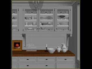 grey wood classic pantry kitchen interior dinnerware porcelain 3D Model