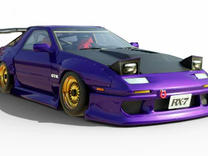 WIDE BODY MAZDA SAVANNA RX7 GTX ENGINE AND INTERIOR 3D Model in