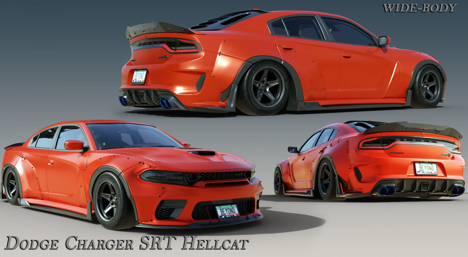 Dodge Charger SRT Hellcat Extra Widebody 3D Model .c4d .max .obj .3ds .fbx .stl .blend
