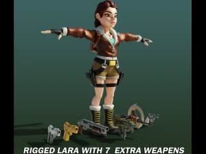 Lara fully Rigged extra 7 Weapons Model 3D