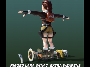 Lara fully Rigged extra 7 Weapons Model 3D