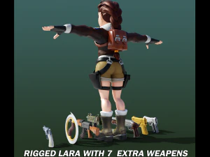 Lara fully Rigged extra 7 Weapons 3D Model