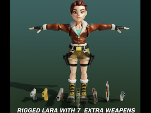 Lara fully Rigged extra 7 Weapons Model 3D