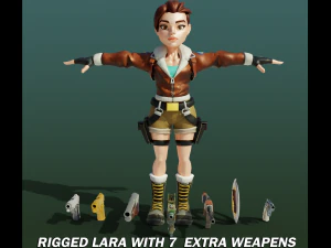 Lara fully Rigged extra 7 Weapons 3D Model