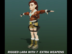 Lara fully Rigged extra 7 Weapons 3D Model