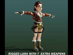 Lara fully Rigged extra 7 Weapons Model 3D