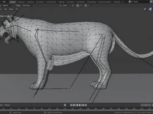 Tiger with fur and is Rigged 3D Model