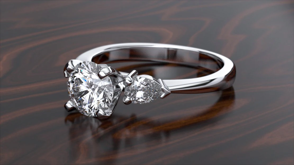 three stone ring round-pear 3D Print Model .c4d .max .obj .3ds .fbx .stl .blend 