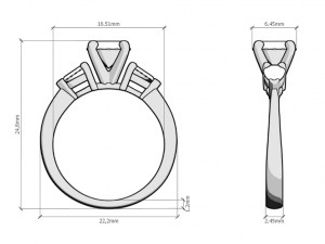 three stone ring round-pear Model Cetak 3D