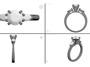 three stone ring round-pear 3D Print Model