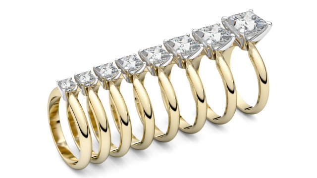 set from eight solitaire ring - princess 3d print model 3D Принт Модель .c4d .max .obj .3ds .fbx .stl .blend 