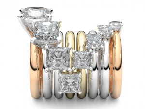 set from eight solitaire ring - princess 3d print model 3D Принт Модель