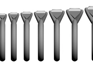 set from eight solitaire ring - princess 3d print model 3D Print Model