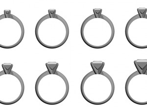 set from eight solitaire ring - princess 3d print model 3D Принт Модель