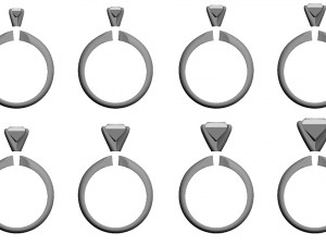 set from eight solitaire ring - princess 3d print model 3D Принт Модель