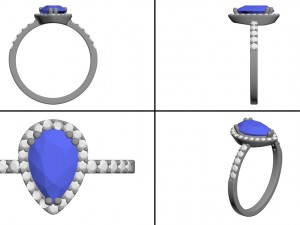 halo pear sapphire ring 3D 프린트 모델