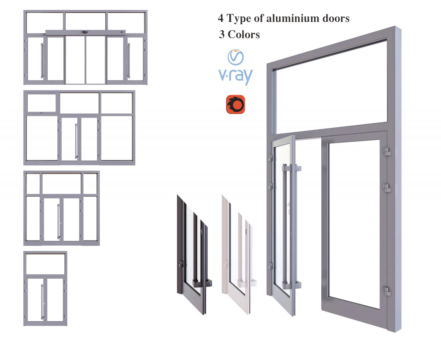 aluminium door 3D Model .c4d .max .obj .3ds .fbx .stl .blend 