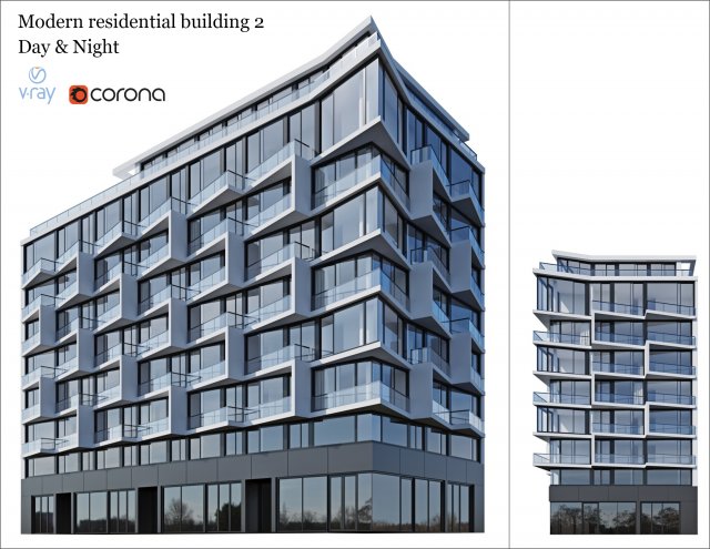 modern residential building 2 Modèle 3D .c4d .max .obj .3ds .fbx .stl .blend