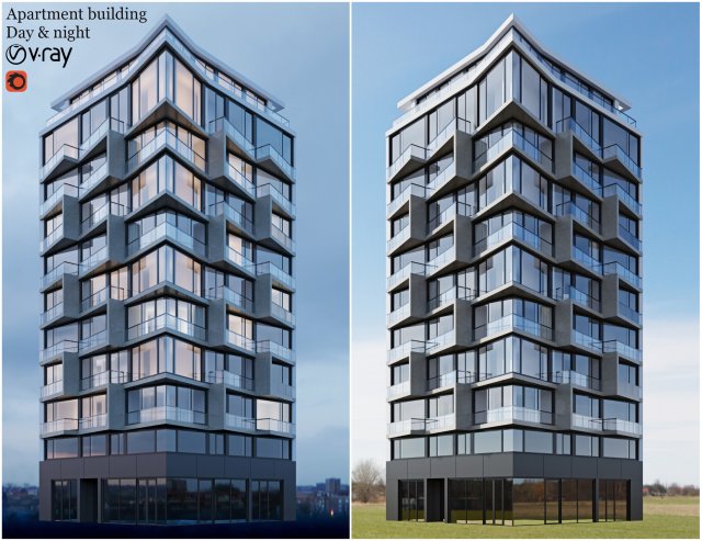 apartment building Model 3D .c4d .max .obj .3ds .fbx .stl .blend 