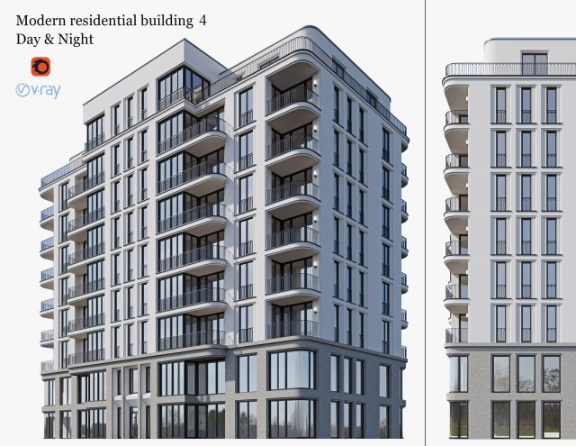 modern residential building 4 3D मॉडल .c4d .max .obj .3ds .fbx .stl .blend 