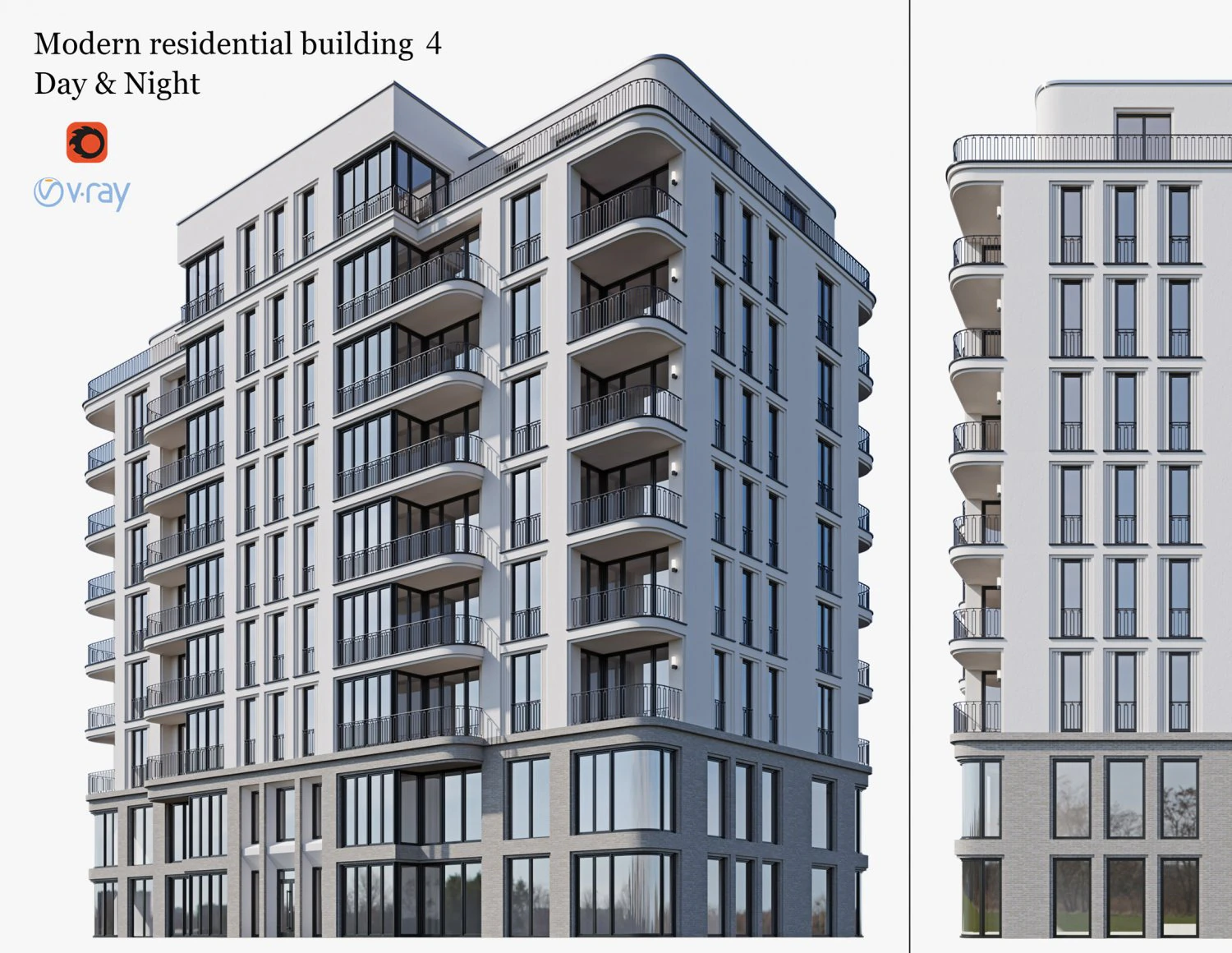 modern residential building 4 3D Model .c4d .max .obj .3ds .fbx .stl .blend 