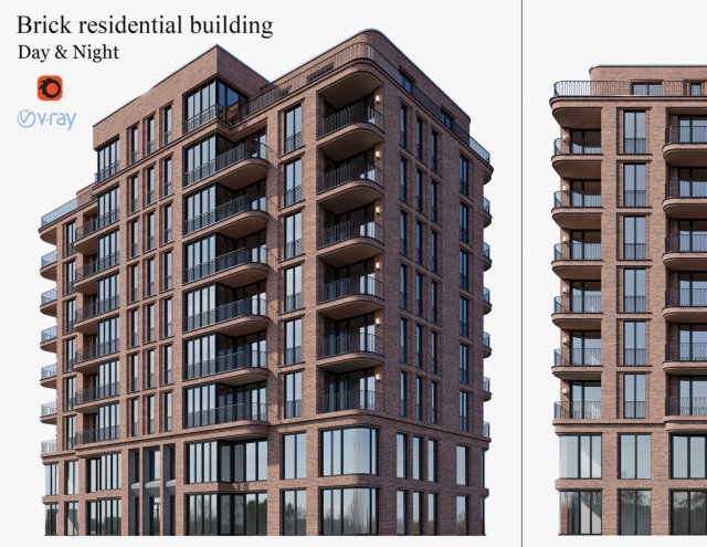 brick residential building 3D Model .c4d .max .obj .3ds .fbx .stl .blend 