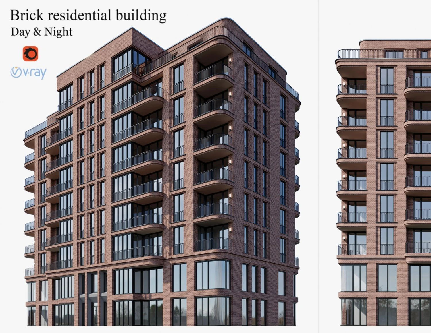 brick residential building 3D Model .c4d .max .obj .3ds .fbx .stl .blend 