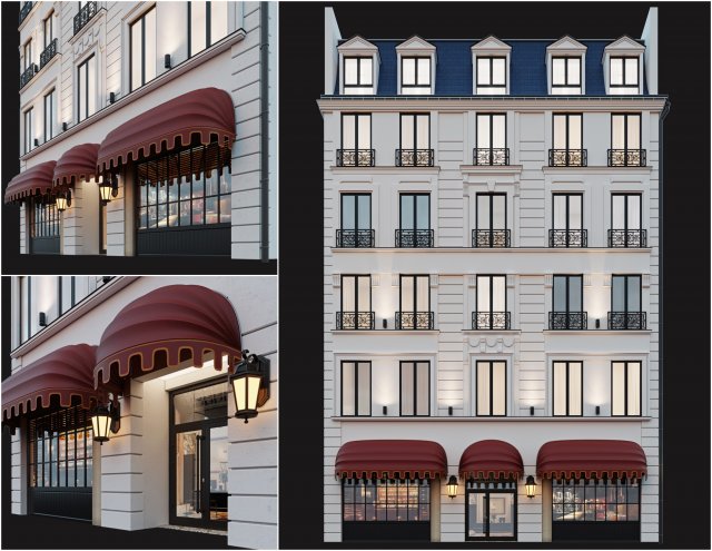 classic hotel facade 3D Model .c4d .max .obj .3ds .fbx .stl .blend 