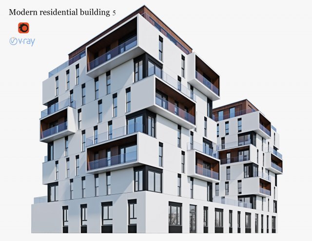modern residential building 5 3D Model .c4d .max .obj .3ds .fbx .stl .blend 