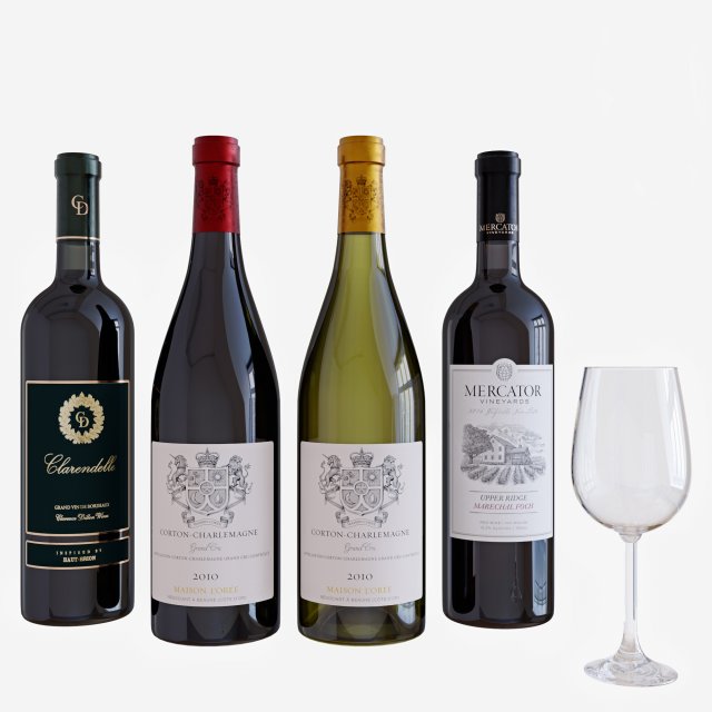 wine bottle set 2 3D Модель .c4d .max .obj .3ds .fbx .stl .blend 