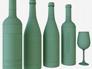 wine bottle set 2 3D Модель