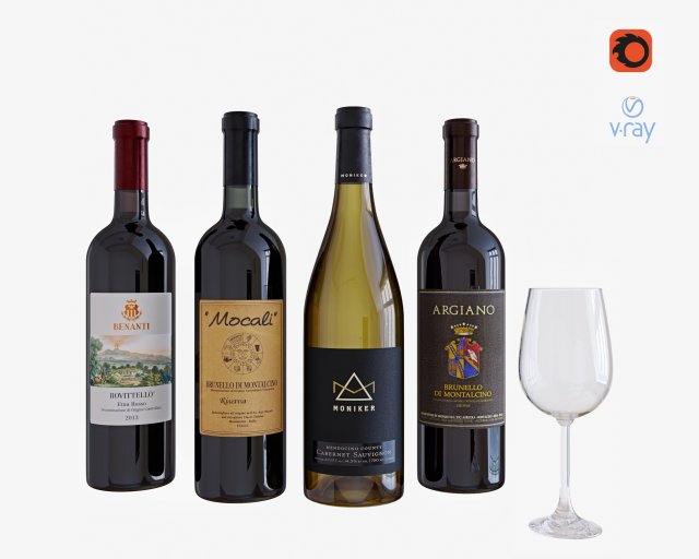 wine bottle set 3 Modello 3D .c4d .max .obj .3ds .fbx .stl .blend 