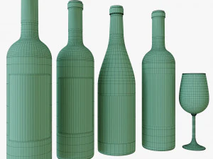 wine bottle set 3 3D Model