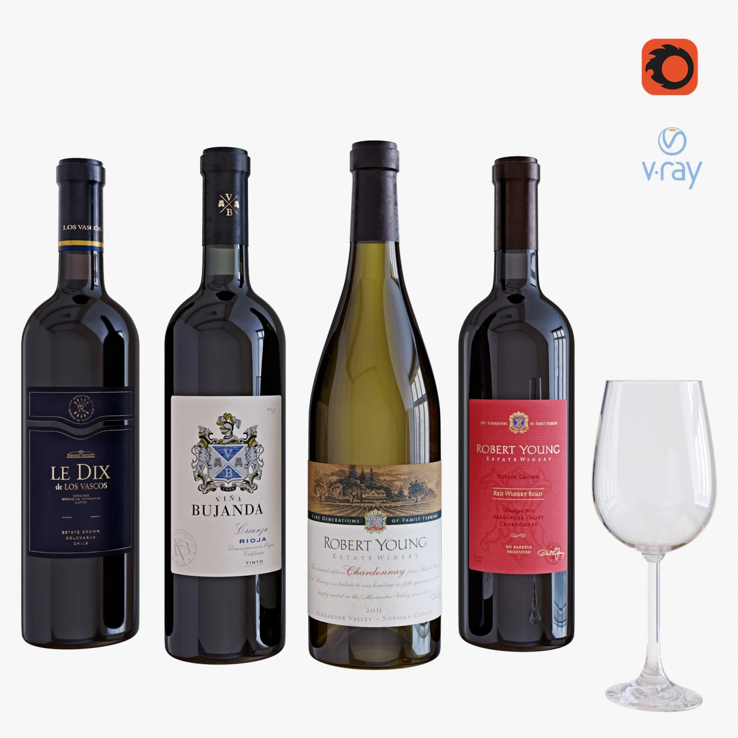 wine bottle set 4 3D Model .c4d .max .obj .3ds .fbx .stl .blend 