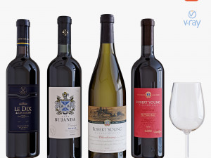 wine bottle set 4 Model 3D