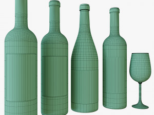 wine bottle set 4 Modelo 3D