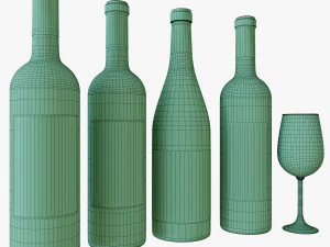 wine bottle set 4 3D Model