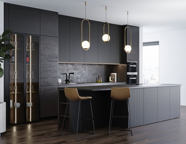 black modern kitchen 3D Model .c4d .max .obj .3ds .fbx .stl .blend