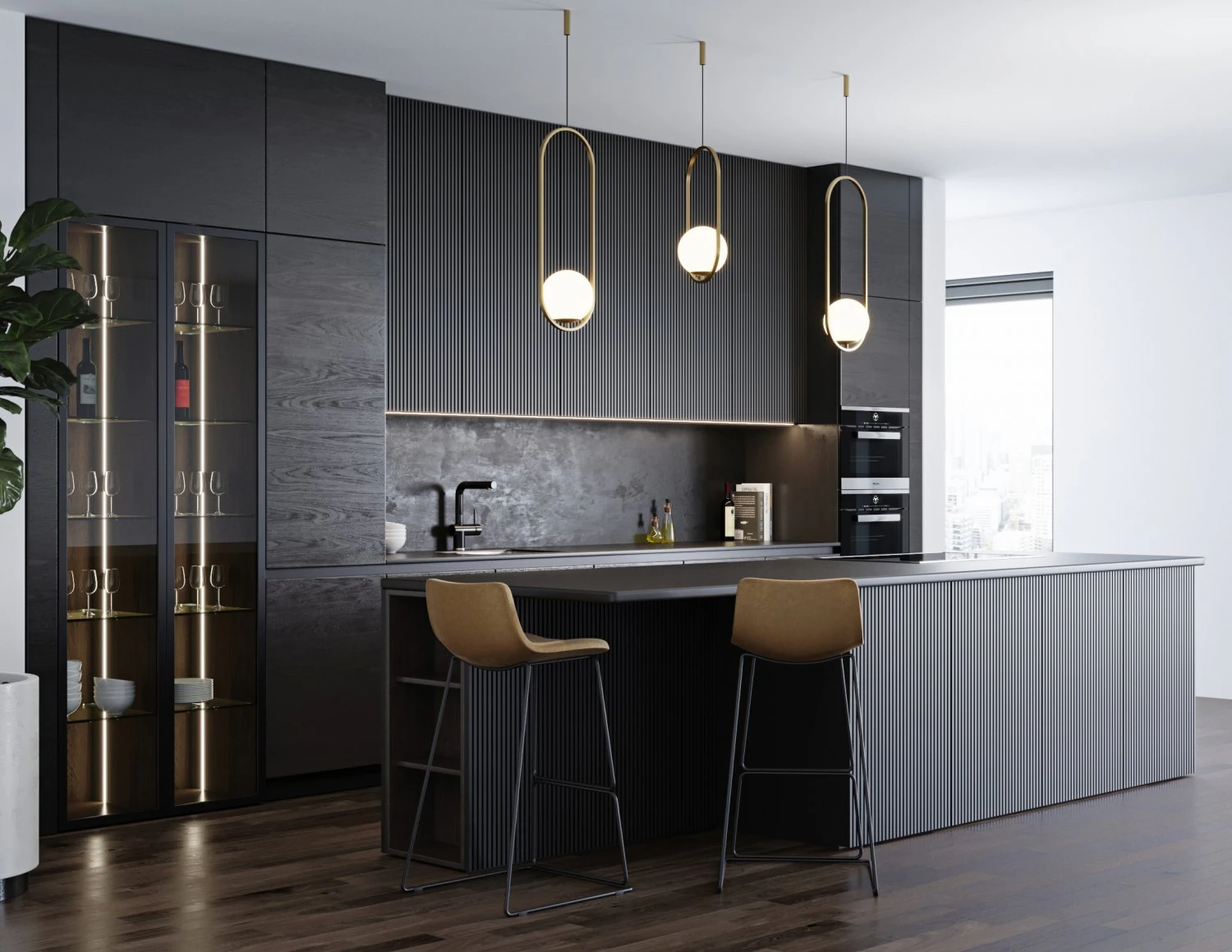 black modern kitchen 3D Model .c4d .max .obj .3ds .fbx .stl .blend 