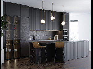 black modern kitchen 3D-Modell