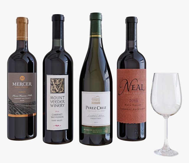 wine bottle set 5 Modelo 3D .c4d .max .obj .3ds .fbx .stl .blend 
