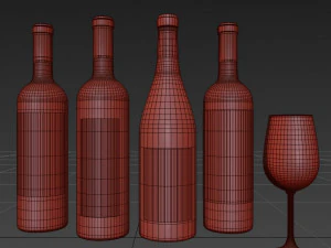 wine bottle set 5 3D Model