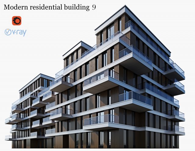 modern residential building 9 Modelo 3D .c4d .max .obj .3ds .fbx .stl .blend 