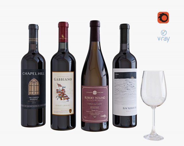 wine bottle set 6 3D Модель .c4d .max .obj .3ds .fbx .stl .blend 