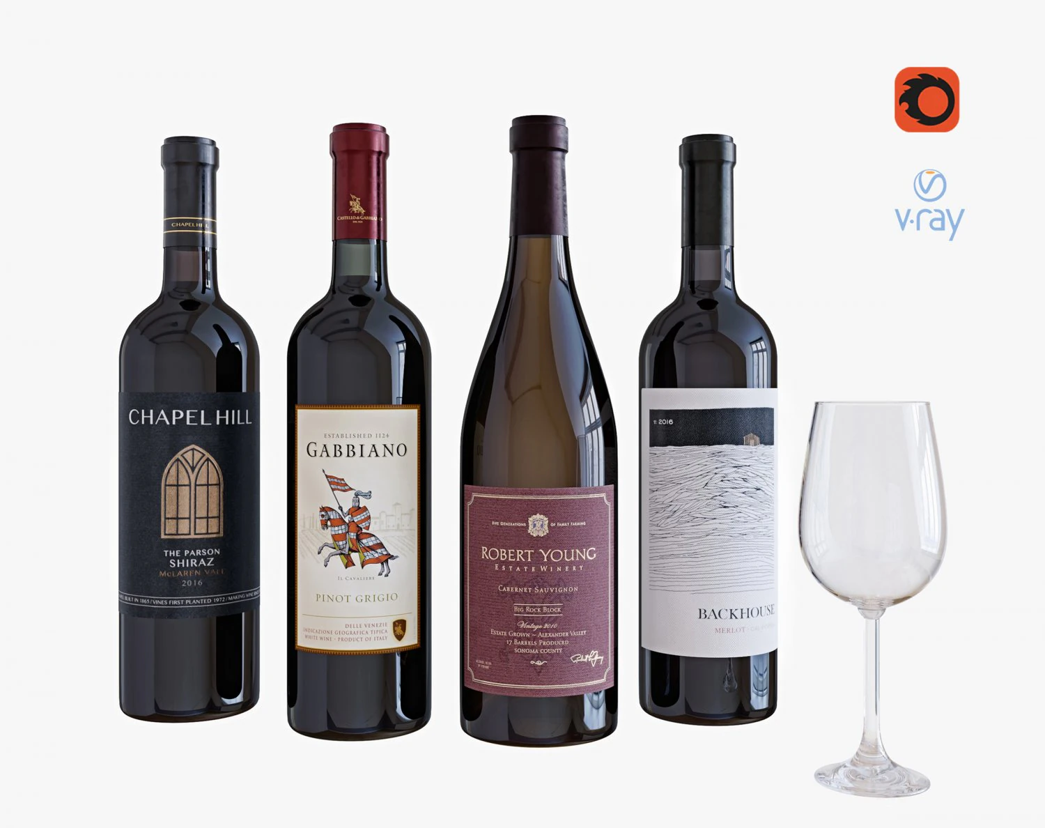 wine bottle set 6 3D Model .c4d .max .obj .3ds .fbx .stl .blend