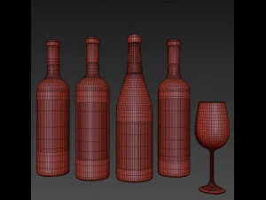 wine bottle set 6 3D Model
