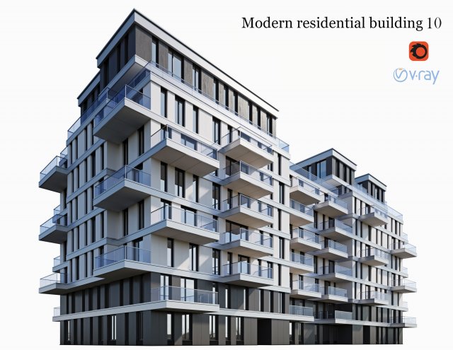 modern residential building 10 Modelo 3D .c4d .max .obj .3ds .fbx .stl .blend 