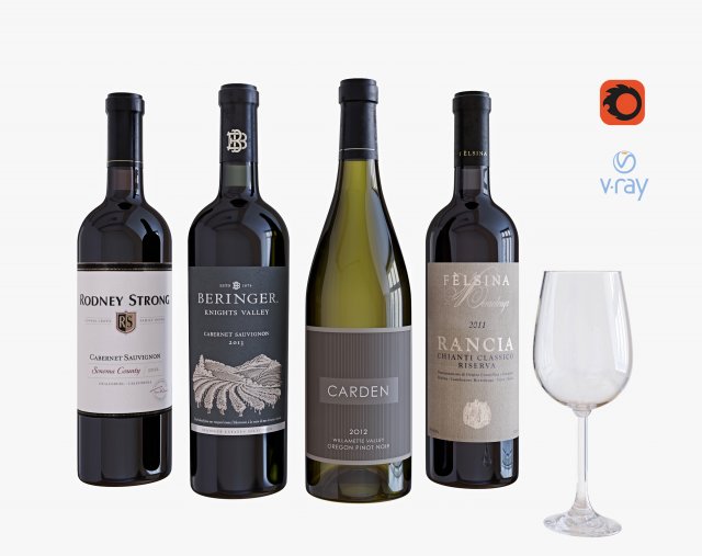 wine bottle set 7 3D Модель .c4d .max .obj .3ds .fbx .stl .blend 