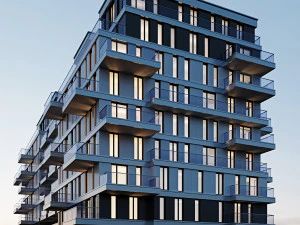 modern residential building 10 night 3D Model